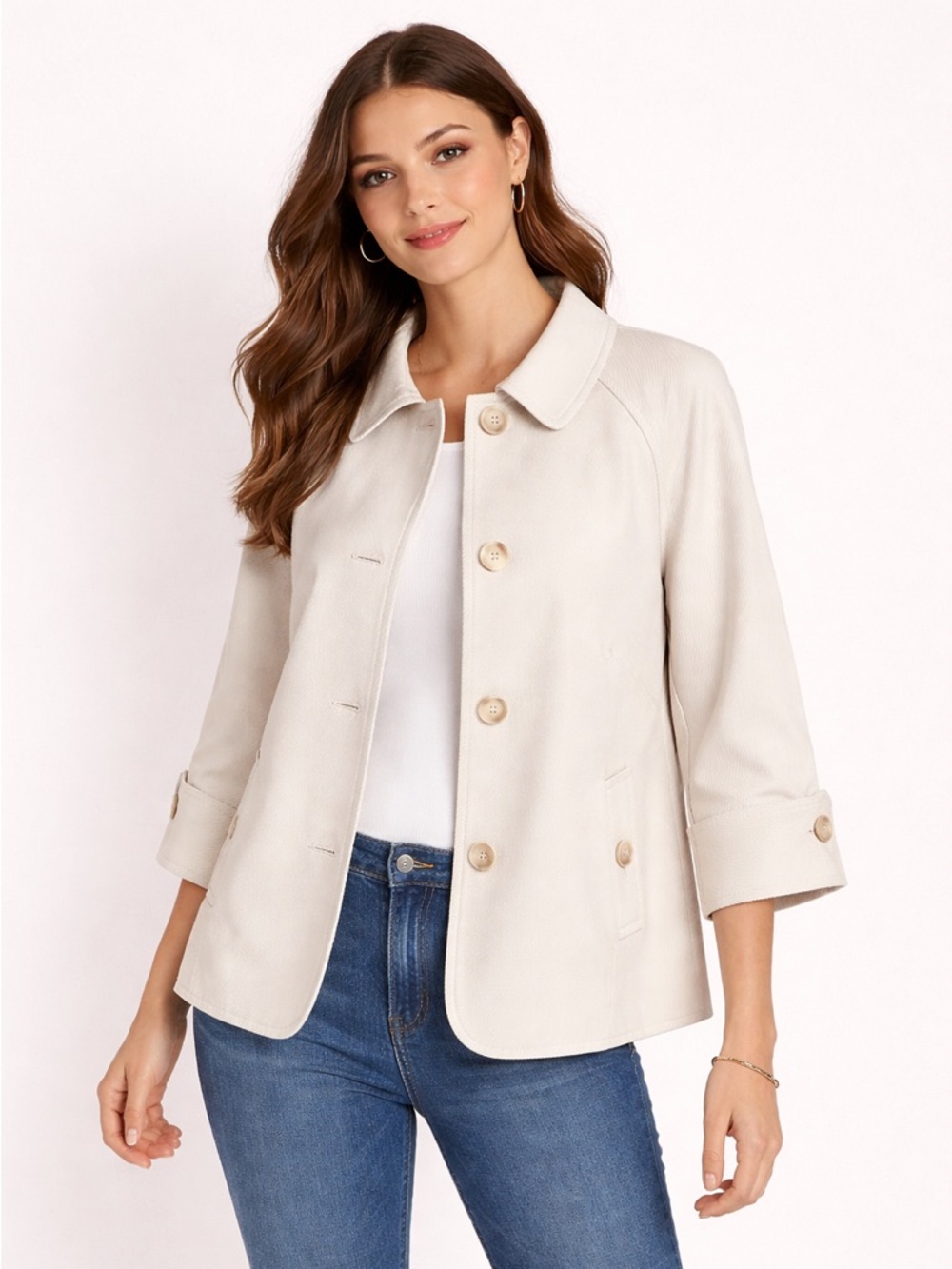 Talbots The Jackie Fit bone color swing blazer Sz 14 100% cotton New